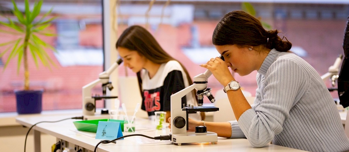 Schülerinnen am Mikroskop